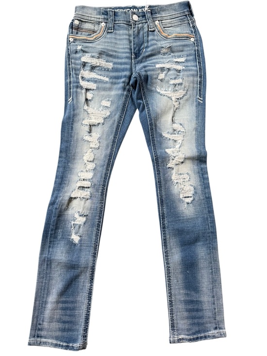 American Fighter Denim - American Fighter Distressed Men's/Unisex Skinny Jeans Embroidered Thrashed Sz 28
